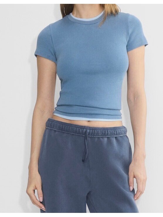 Aritzia Tna Homestretch Rib Crew Y2k Fitted Ribbed Cotton Babydoll Tee Size Xs
